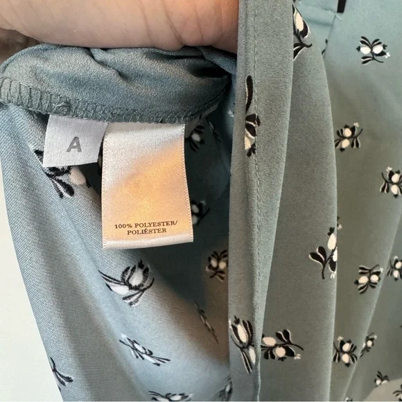 Ann Taylor Teal Collared Blouse with Black and White Floral Pattern Small - Picture 4 of 5